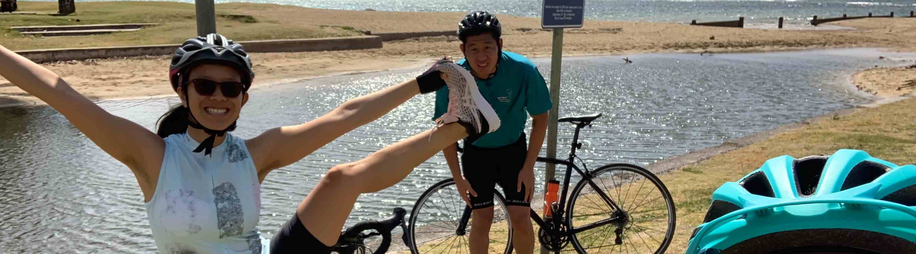 Happy riders near a beach